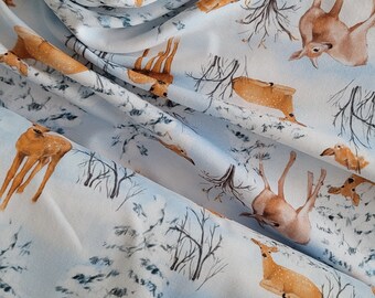 Sansa, jersey cotton . Deer. Winter. Light blue.