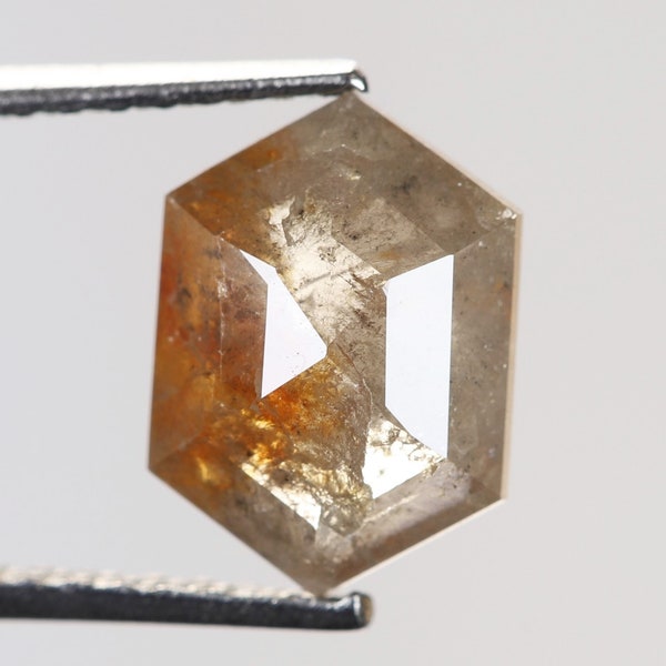 1.32 Ct, 8.7 X 6.1 X 2.8 MM, Natural Loose Diamond Gray Peach Color Hexagon Shape Faceted Diamond, Octagon Rustic Diamond, Dwarkesh, DG7319