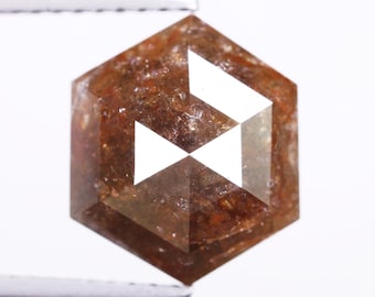 3.97 Ct, 11.0 X 9.3 X 4.5 MM, Natural Fancy Reddish Color Hexagon Shape Rustic Loose Diamond | Alternative Engagement Ring Stone | C2258