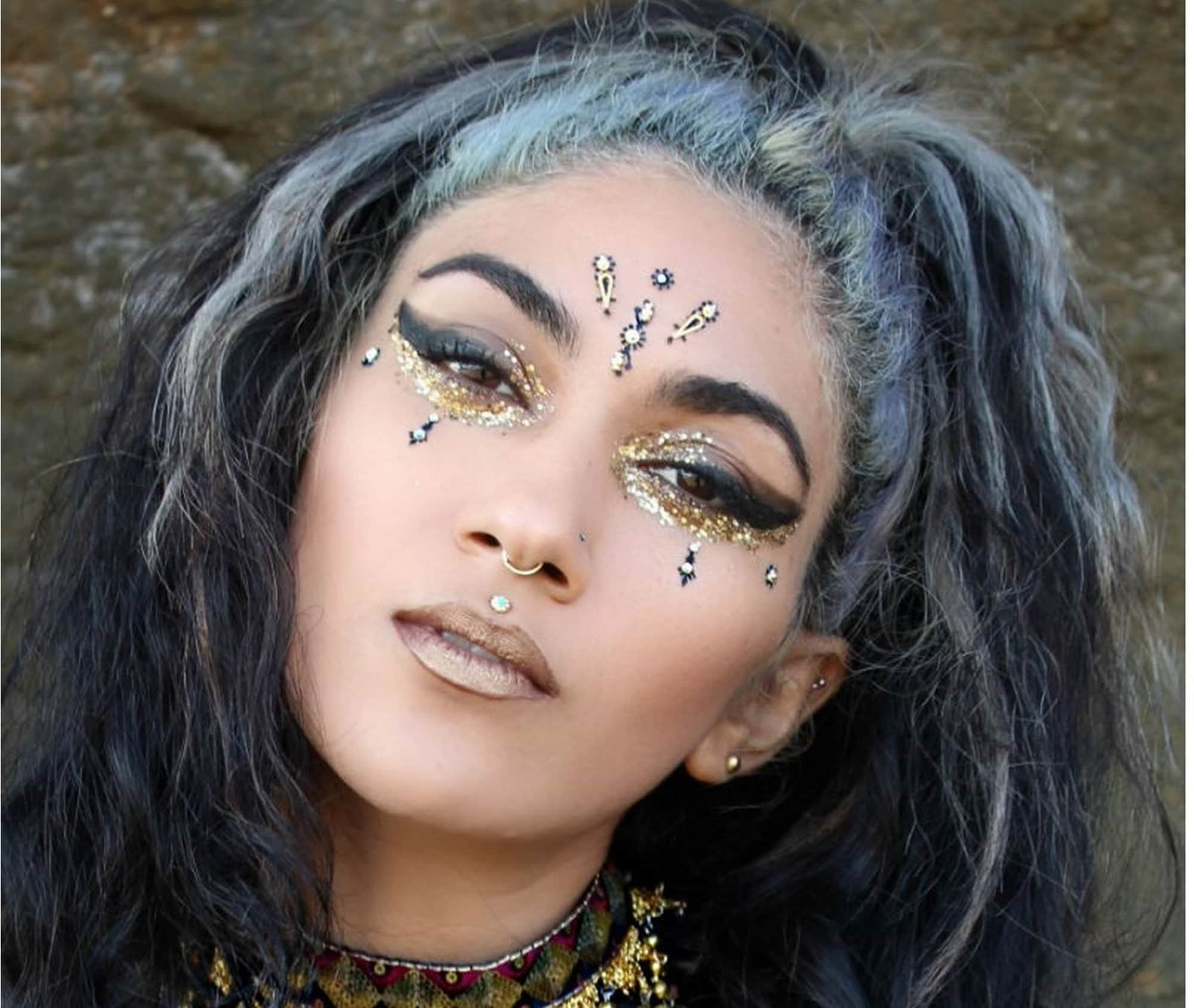 Aphrodite Gold Face Jewels ✮ Mercy London Face Gems Jewels All In One  Festival Headpiece Stick On : : Fashion