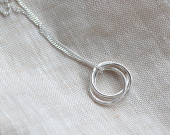 Recycled Silver Trio Circles Necklace | Organic Connected Circles Necklace | Russian Wedding Ring Necklace | Interlinked Circles Necklace