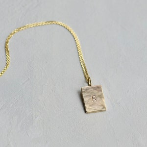 Solid Gold Large Personalised Square Tag Necklace | Recycled 9ct Gold Pendant | Solid Gold Initial Necklace | 9ct Gold Letter Tag Pendant