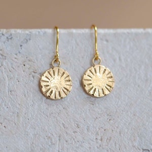 Sunshine Solid Gold Disc Earrings Recycled 9ct Gold Textured Drop Earrings Real Gold Dangle and Drop Earrings image 3