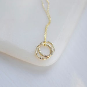 Duo Solid Gold Linked Circles Necklace | Recycled 9ct Mini Interlocking Circles | Solid Gold Necklace | 9ct Gold Delicate Circles Pendant