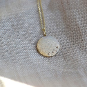 Solis Solid Gold Personalised Disc Necklace | Recycled 9ct Gold Circle Pendant | Solid Gold Name Necklace | Recycled 9ct Gold Coin Pendant