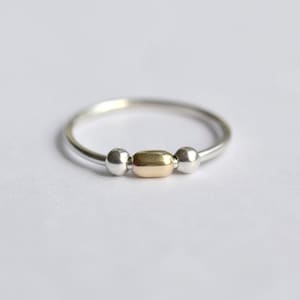 Seed Bead Mixed Metals Stacking Ring, Recycled Silver & 9ct Gold Fidget Ring