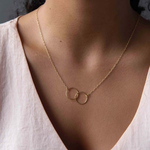 Gold Vermeil Circles Necklace | Double Hoop Necklace | Gold Double Circles Necklace | Interlocking Circles Necklace