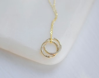 Duo Solid Gold Linked Circles Necklace | Recycled 9ct Mini Interlocking Circles | Solid Gold Necklace | 9ct Gold Delicate Circles Pendant