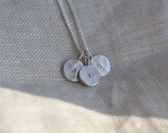 Silver Disc Initial Necklace | Personalised Disc Necklace | Everyday Initial Charm Necklace | Recycled Silver Coin Necklace