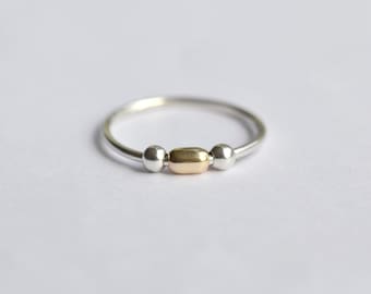 Seed Bead Mixed Metals Stacking Ring, Recycled Silver & 9ct Gold Fidget Ring