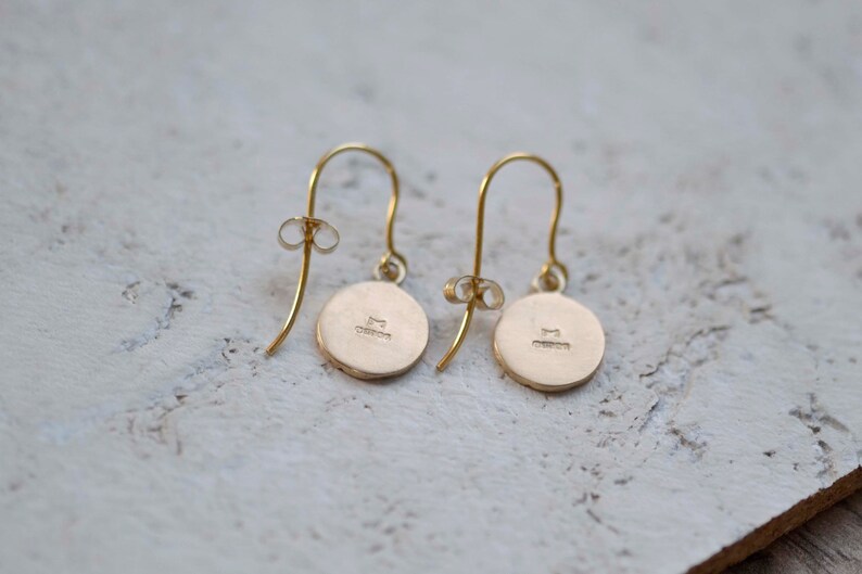 Sunshine Solid Gold Disc Earrings Recycled 9ct Gold Textured Drop Earrings Real Gold Dangle and Drop Earrings image 7