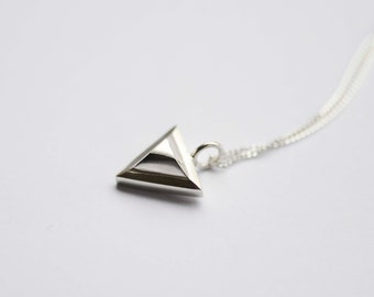 Sterling Silver Strata Necklace | 3D Triangle Necklace | Triangle Necklace | Geometric Necklace