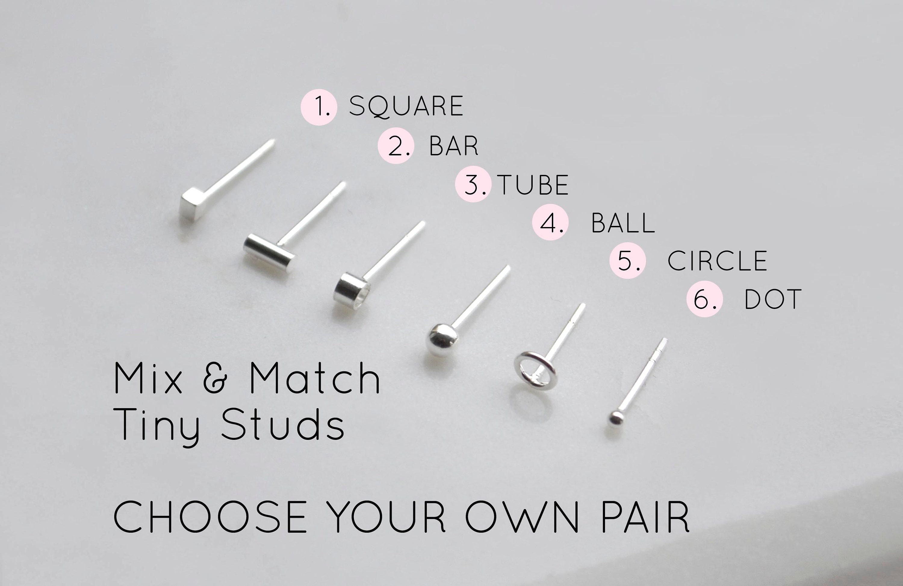 Mix & Match Sterling Silver Studs | Mismatching Stud Earrings Small Mismatched Tiny Everyday