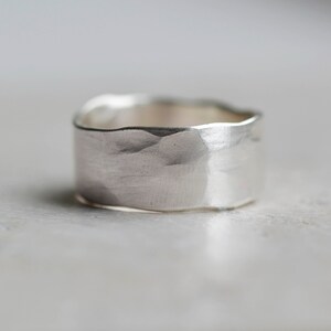 Chunky Horizon Textured Ring Unisex Recycled Silver Rustic Textured Ring Organic Solid Sterling Silver Ring Men's Wedding Ring image 2