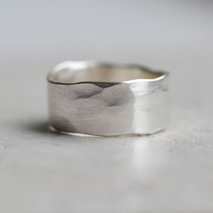 Chunky Horizon Textured Ring | Unisex Recycled Silver Rustic Textured Ring | Organic Solid Sterling Silver Ring | Men&#39;s Wedding Ring
