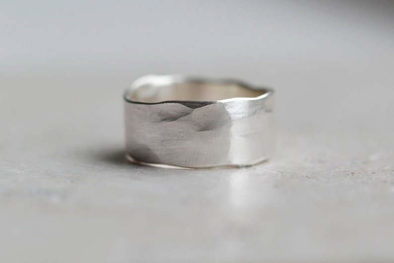 Chunky Horizon Textured Ring Unisex Recycled Silver Rustic Textured Ring Organic Solid Sterling Silver Ring Men's Wedding Ring image 2