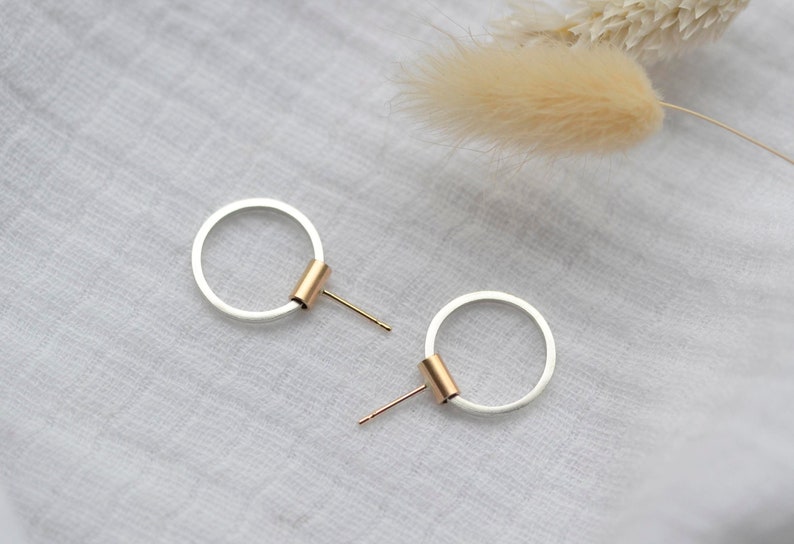 Joy Circle Earrings 9ct Gold Earrings Ear Studs Everyday Circle Earrings Open Circle Earrings Gold Silver Circle Studs image 1