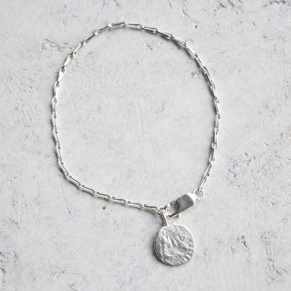 Ancient Roman Coin Bracelet | Everyday Silver Charm Bracelet | Silver Coin Disc Bracelet | Silver Barleycorn Chain Bracelet