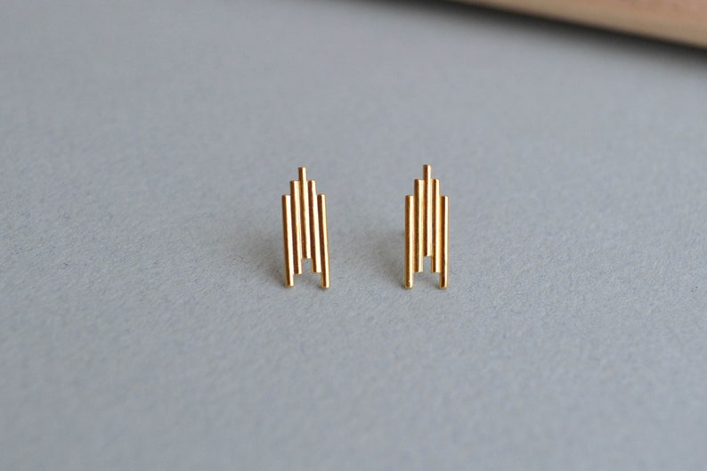 Ventura Stud Earrings Small Gold Vermeil Art Deco Ear Studs Art Deco Style Earrings Gold Arrow Earrings image 6