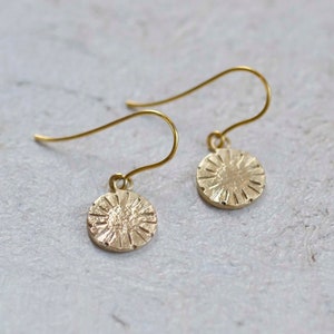 Sunshine Solid Gold Disc Earrings Recycled 9ct Gold Textured Drop Earrings Real Gold Dangle and Drop Earrings image 1