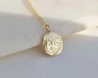 Recycled 9ct Gold Ancient Roman Coin Necklace | Rustic Gold Disc Pendant