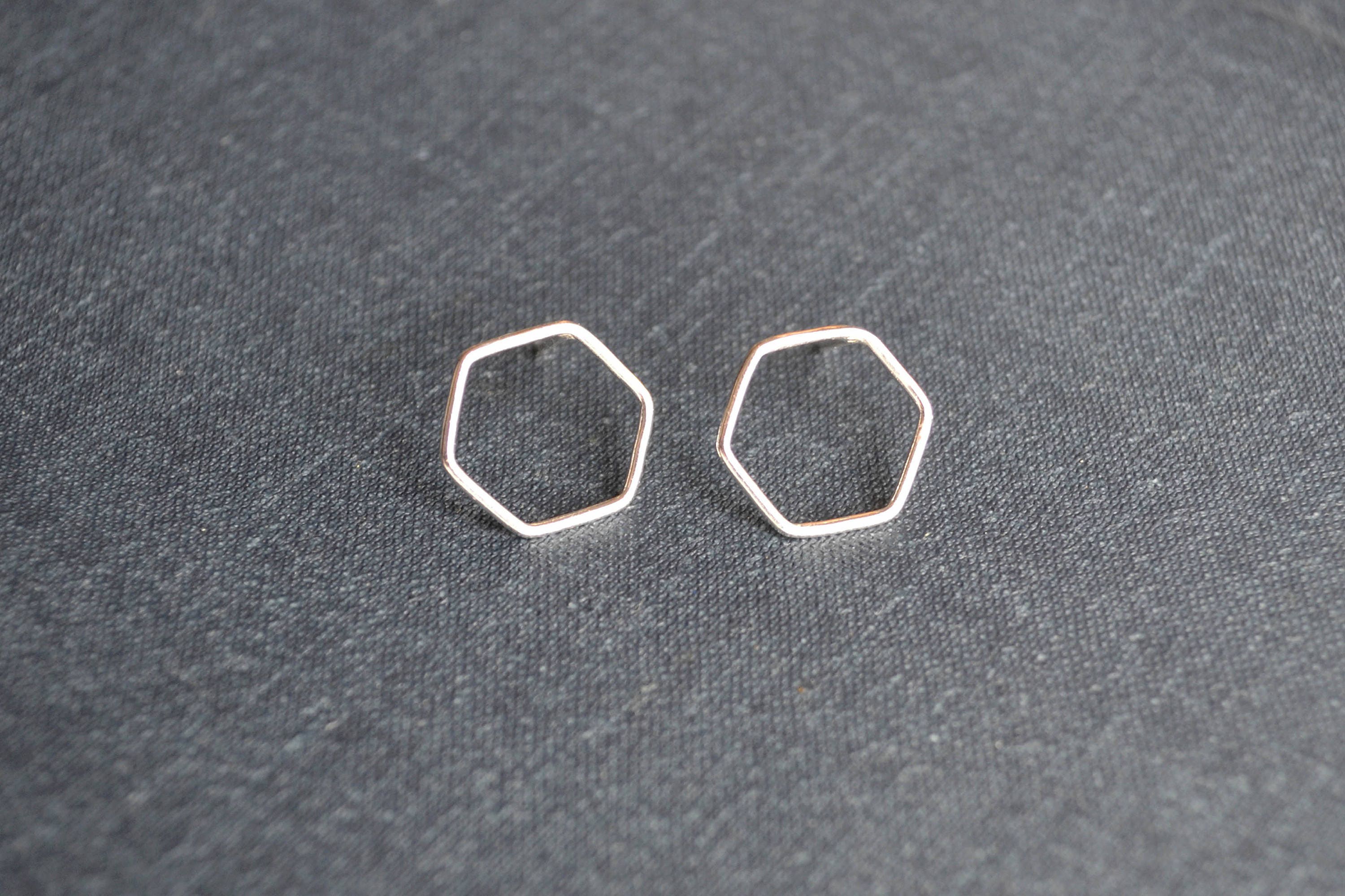 Hexagon Ear Studs | Sterling Silver Earrings Small Stud