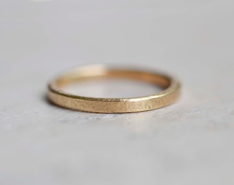 Recycled 9ct Gold Organic Stacking Ring | 2mm Gold Wedding Ring | Solid Gold Skinny Ring | Rustic Textured Wedding Ring