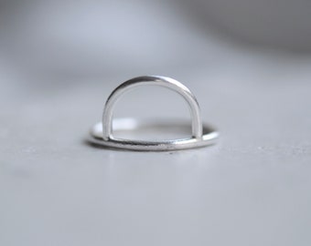 Half Moon Textured Circle Ring | Recycled Silver Textured Ring | Simple Everyday Arch  Ring | Organic Semi-Circle Ring