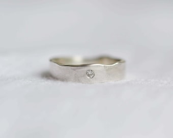 Rustic Recycled Sterling Silver Birthstone Ring | Hammered Texture