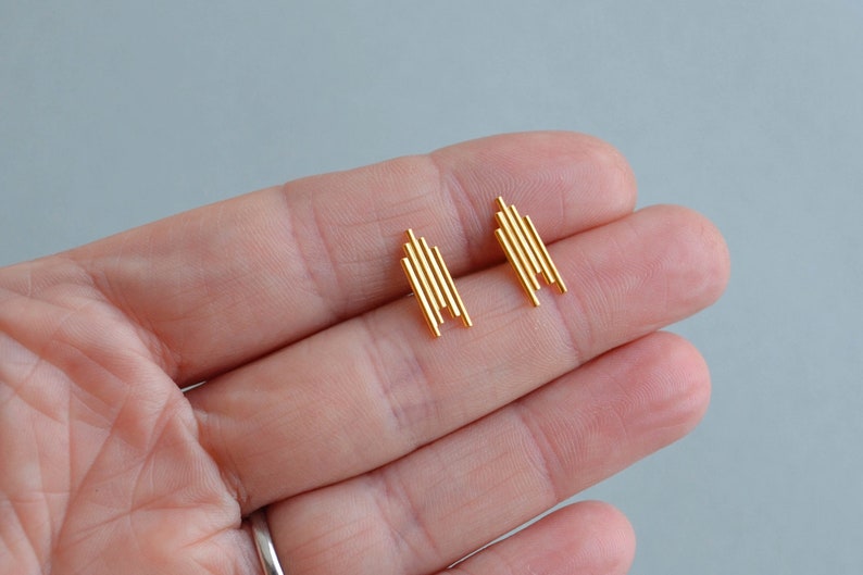 Ventura Stud Earrings Small Gold Vermeil Art Deco Ear Studs Art Deco Style Earrings Gold Arrow Earrings image 7