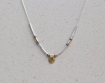 Confetti Disc Recycled Silver and 9ct Gold Bead Necklace Silver