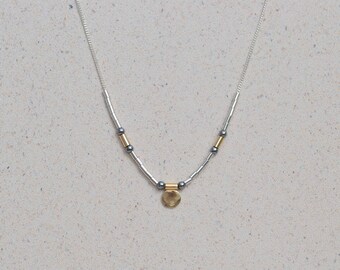 Confetti Disc Recycled Silver and 9ct Gold Bead Necklace Silver