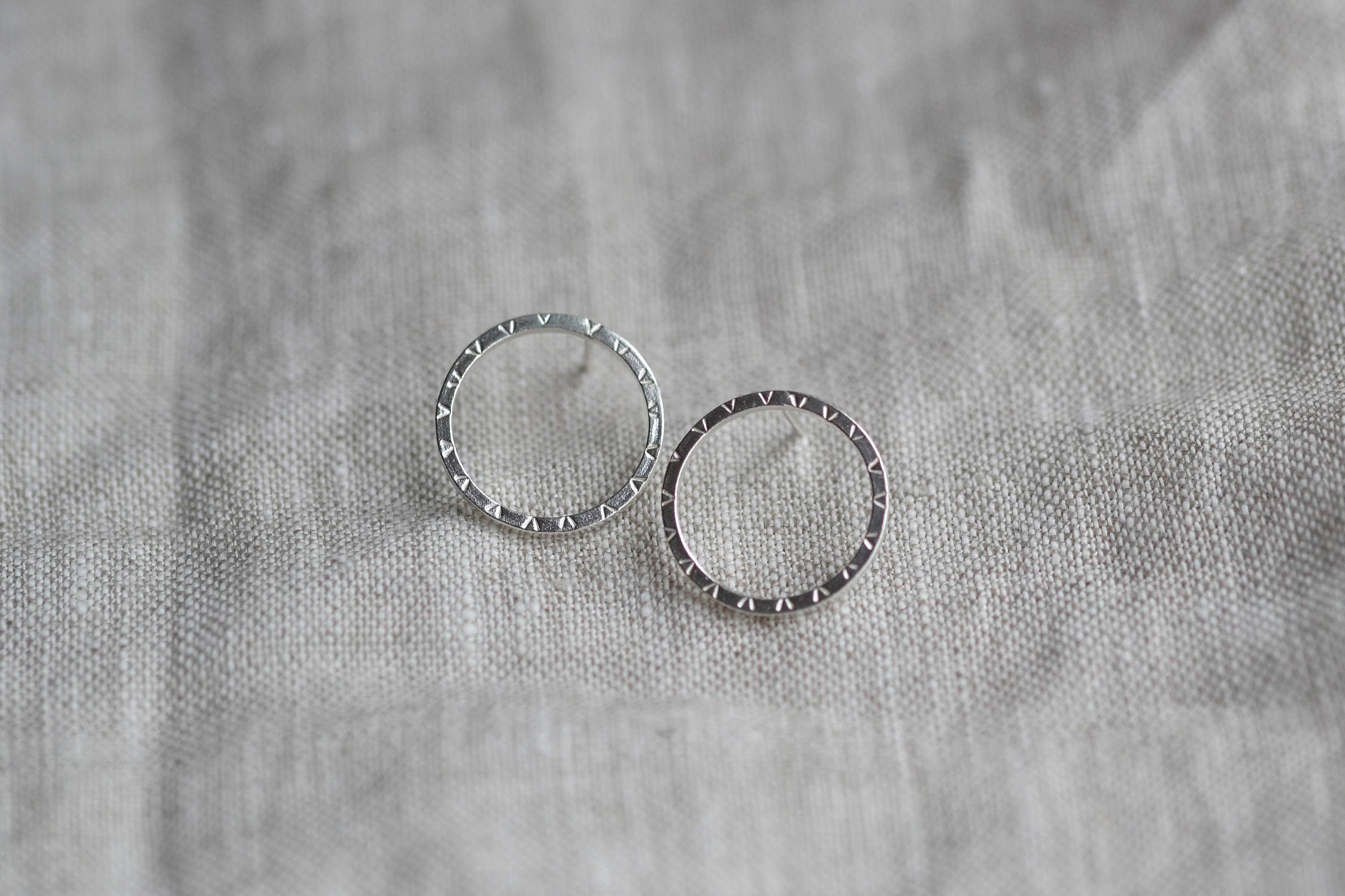 Silver Circle Stud Earrings | Sterling Textured Ear Studs Everyday