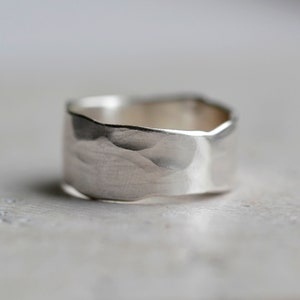 Chunky Horizon Textured Ring Unisex Recycled Silver Rustic Textured Ring Organic Solid Sterling Silver Ring Men's Wedding Ring image 6