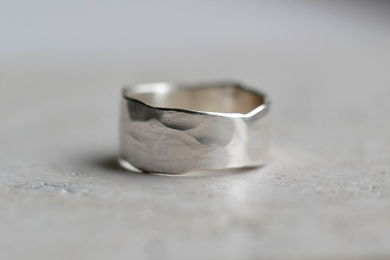 Chunky Horizon Textured Ring Unisex Recycled Silver Rustic Textured Ring Organic Solid Sterling Silver Ring Men's Wedding Ring image 6