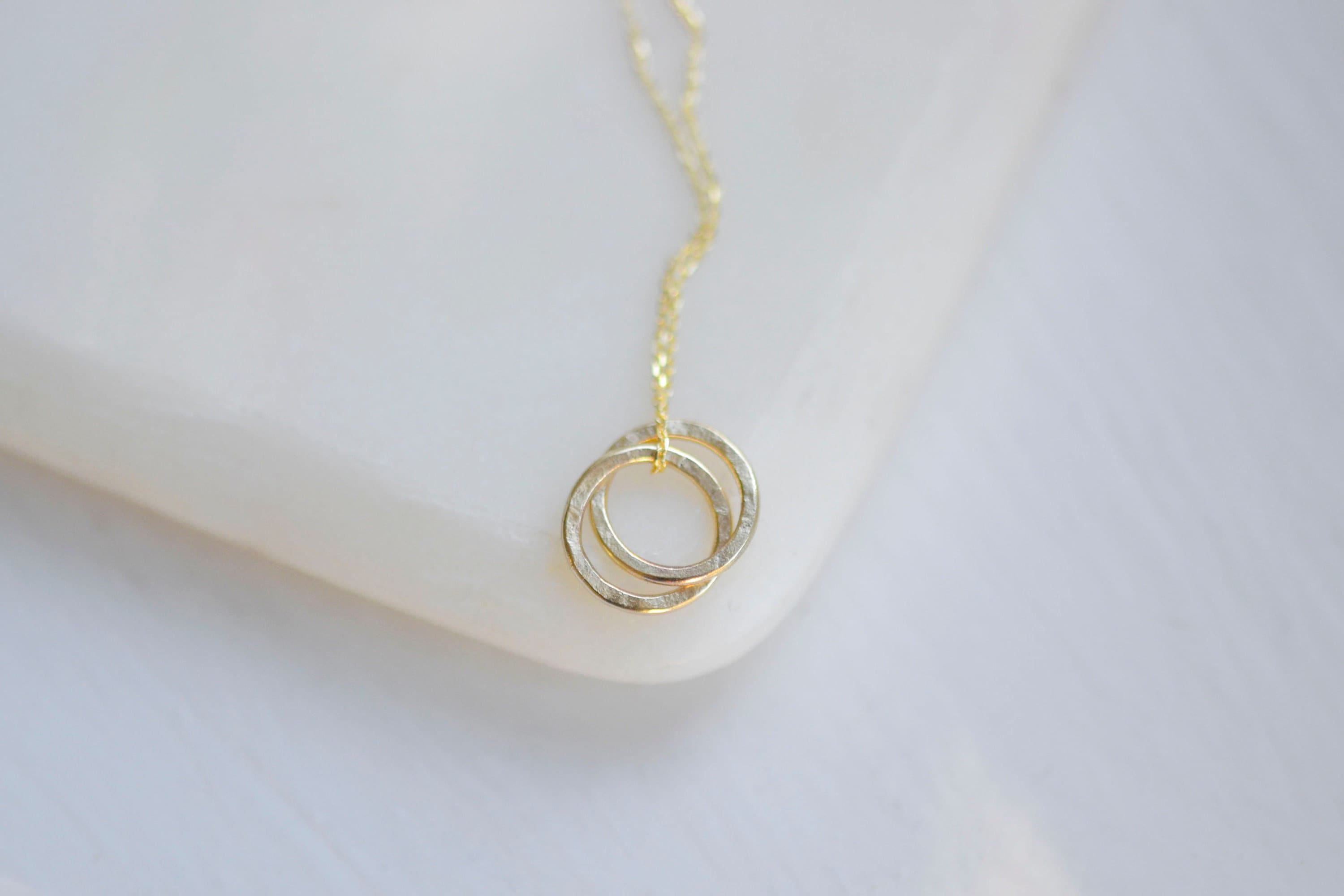 Duo Solid Gold Linked Circles Necklace | Recycled 9Ct Mini Interlocking Delicate Pendant
