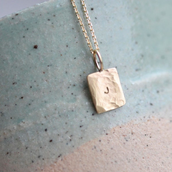Solid Gold Personalised Square Tag Necklace | Recycled 9ct Gold Square Pendant | Solid Gold Initial Necklace | 9ct Gold Delicate Tag Pendant