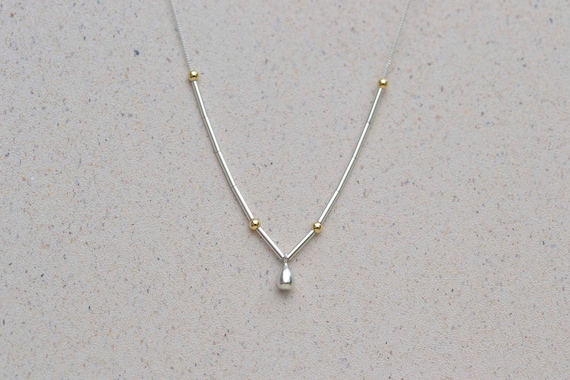 Confetti Teardrop Recycled Silver and 9ct Gold Bead Necklace | Mixed Metals Delicate Layering Beaded Necklace