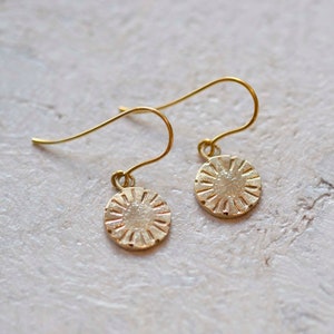 Sunshine Solid Gold Disc Earrings Recycled 9ct Gold Textured Drop Earrings Real Gold Dangle and Drop Earrings image 5