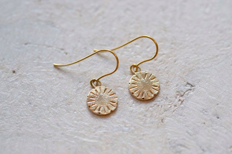 Sunshine Solid Gold Disc Earrings Recycled 9ct Gold Textured Drop Earrings Real Gold Dangle and Drop Earrings image 5