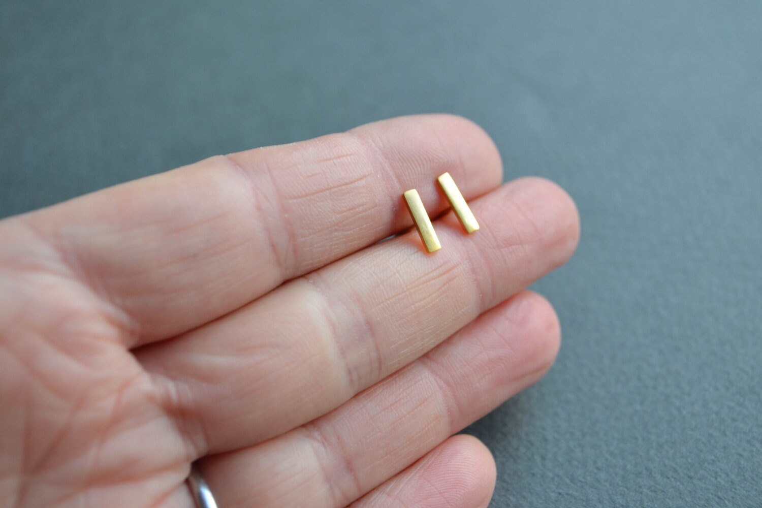 Gold Vermeil Bar Ear Studs | Line Earrings Small Stud
