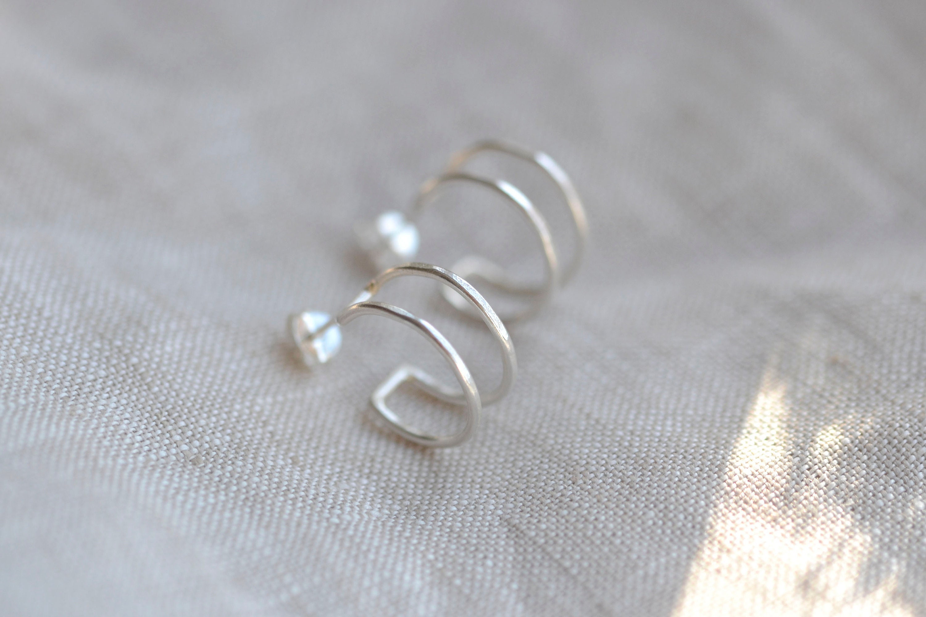 Recycled Silver Luella Hoop Earrings | Organic Huggie Double Circle Everyday Small