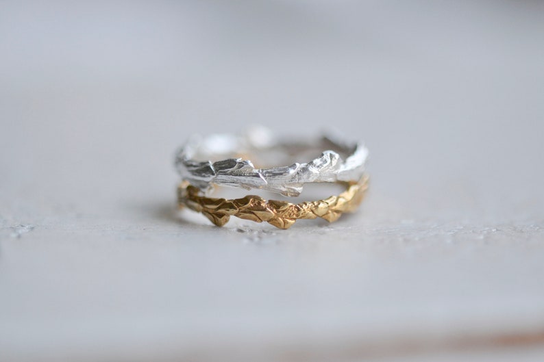 Botanical Cypress Wreath Ring Recycled Silver Cast Wreath Ring Gold Twig Thin Ring image 1