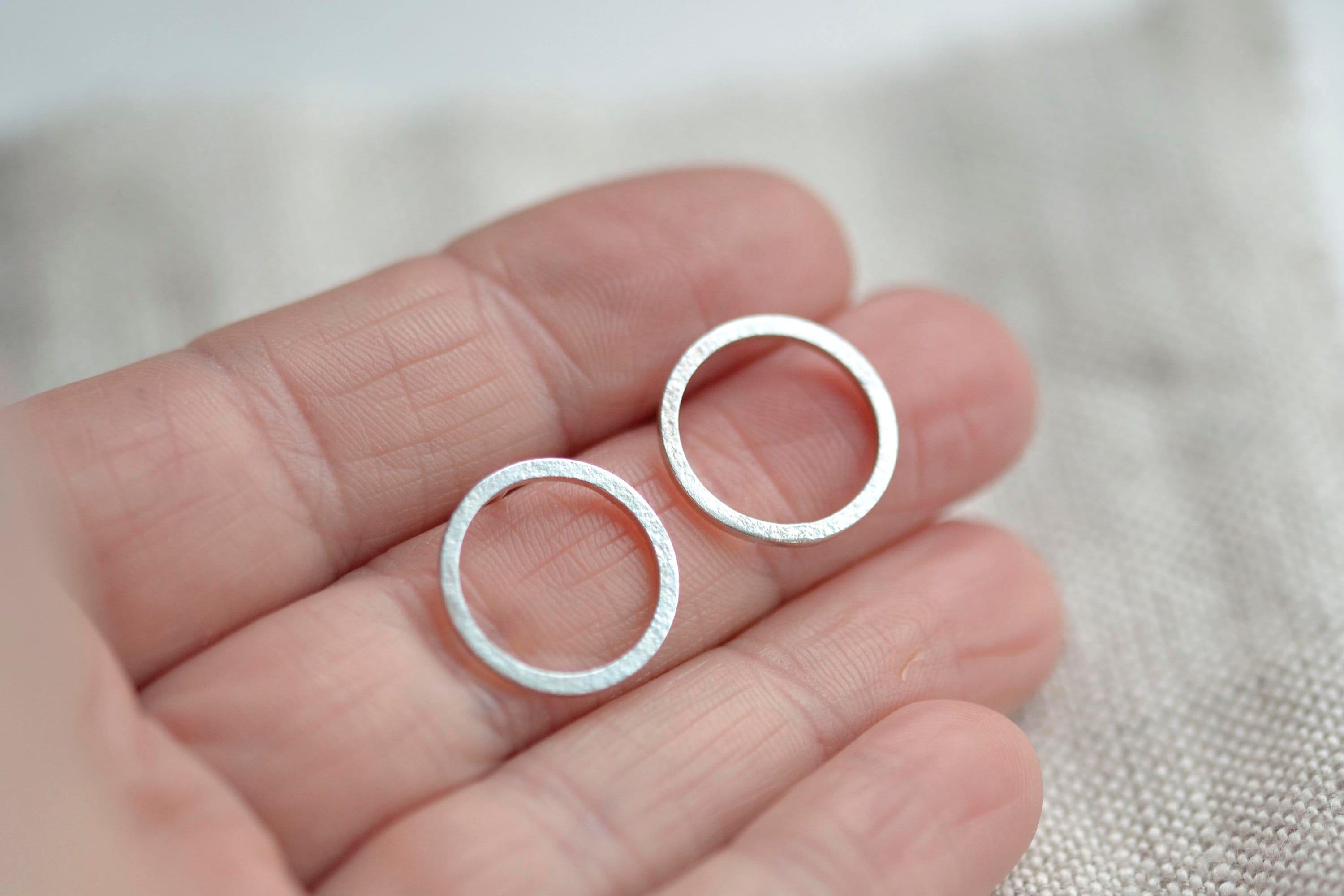 Silver Circle Stud Earrings | Organic Textured Everyday Open Studs