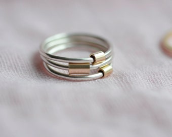 Joy Stacking Rings | Recycled Silver and 9ct Gold Ring | Spinning Ring | Mixed Metals Stacking Rings | Fidget Ring