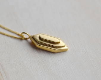 Gold Vermeil Strata Necklace | 3D Geometric Necklace | Geometric Pendant Necklace | Contemporary Gold Necklace
