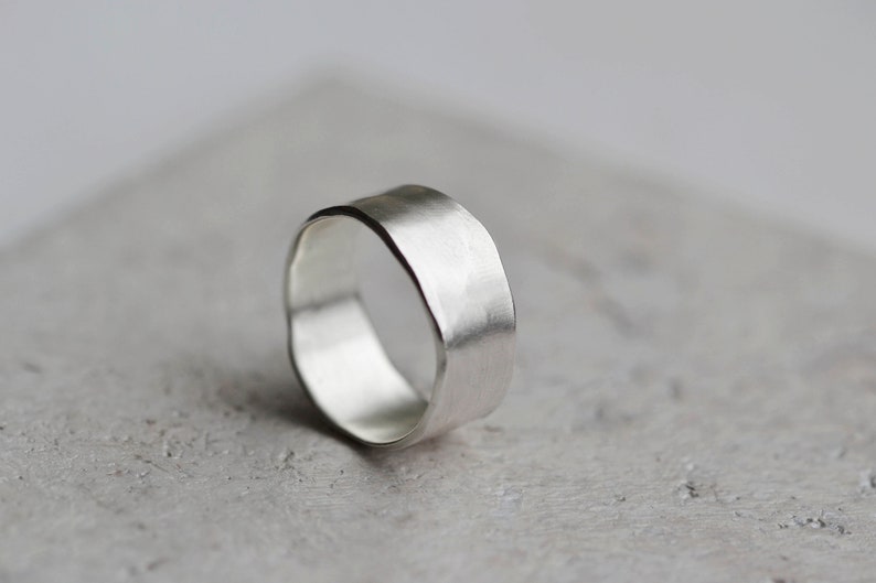 Chunky Horizon Textured Ring Unisex Recycled Silver Rustic Textured Ring Organic Solid Sterling Silver Ring Men's Wedding Ring image 3