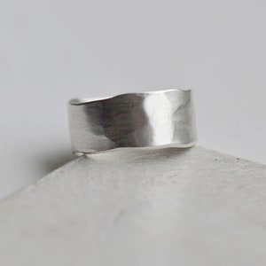 Chunky Horizon Textured Ring Unisex Recycled Silver Rustic Textured Ring Organic Solid Sterling Silver Ring Men's Wedding Ring image 4