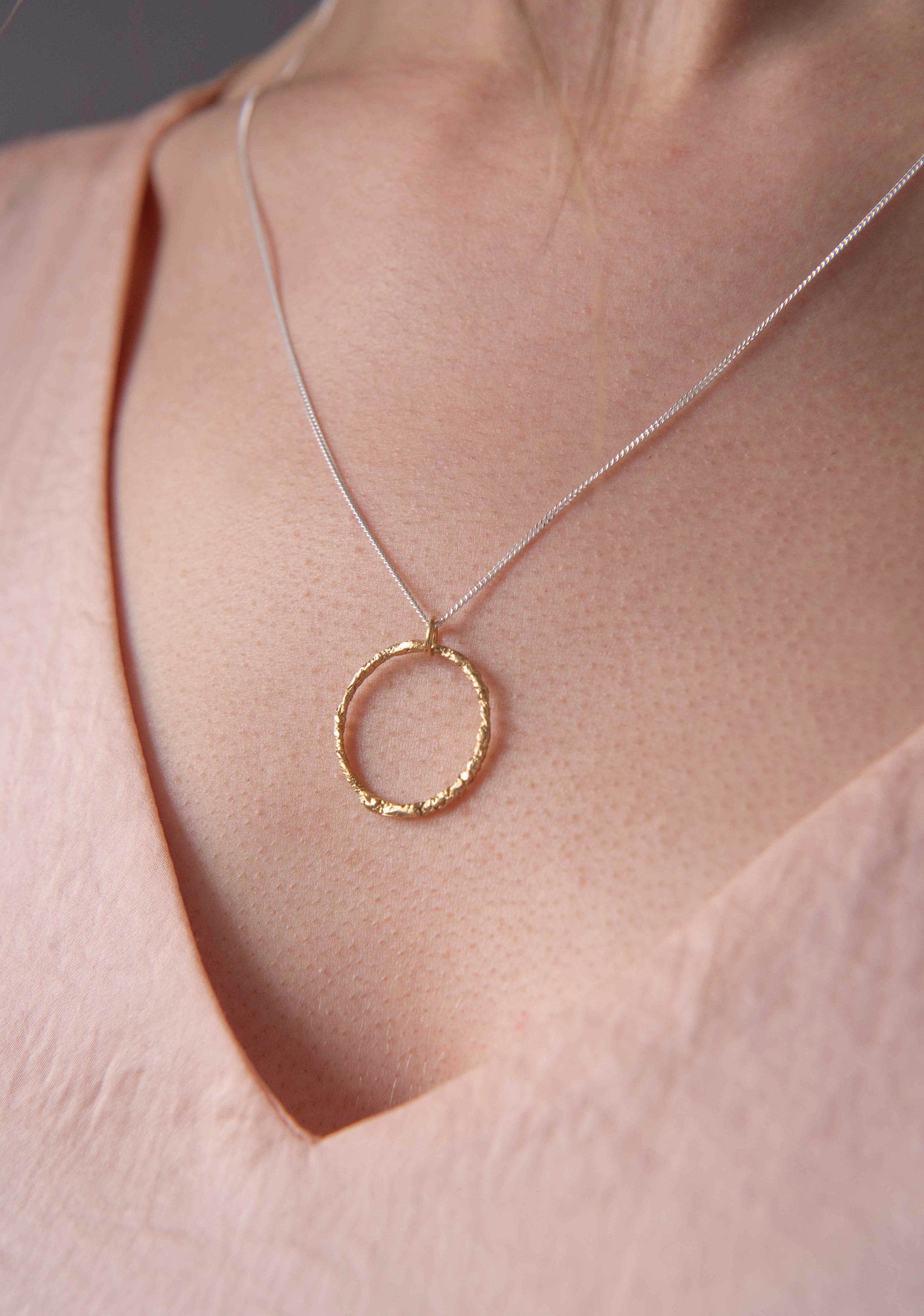 Luna Circle Necklace | Textured Gold Minimalist