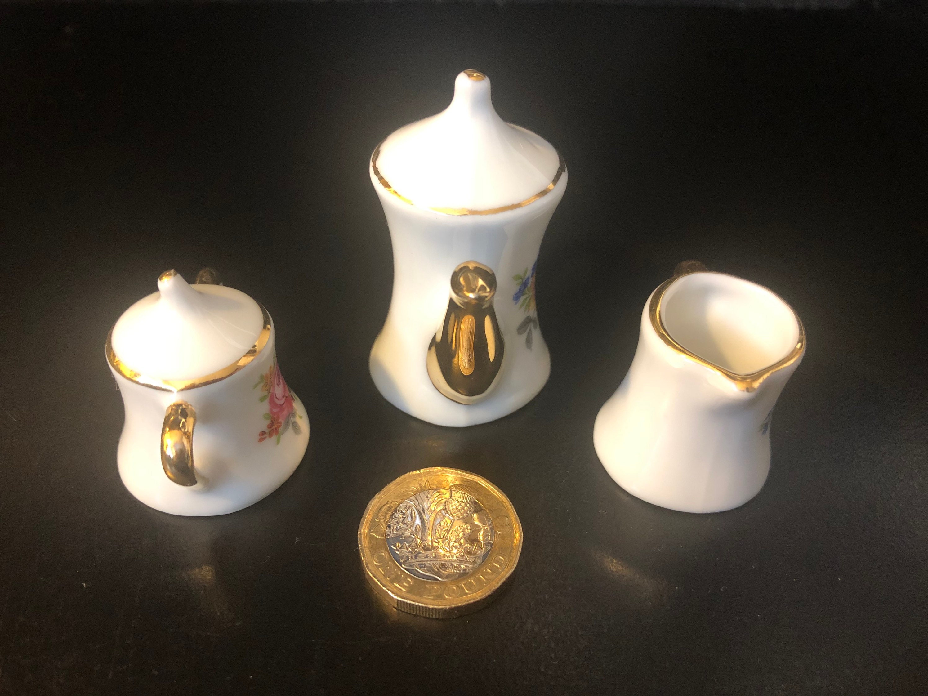 Spanish Miniature floral teapot set with gold gilt EME Etsy